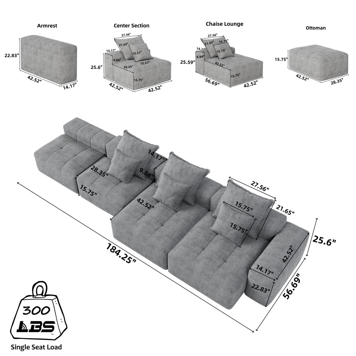 Modern Oversized Diy Combination Modular Sectional Sofa With Pillows