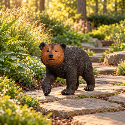 Bear Garden Statue, Walking Animal Sculpture With 2 Ground Stakes For Outdoor Decor - Black