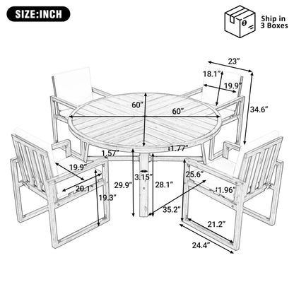 5 Piece Outdoor Patio Dining Set With 4 Armchairs And Table - Beige