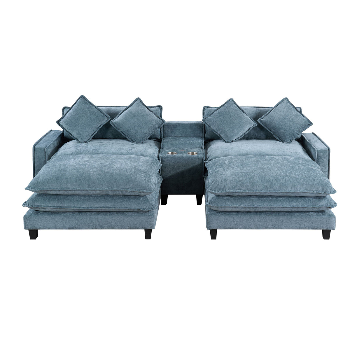 Modern Sectional Sofa With Removable Ottomans, USB Ports