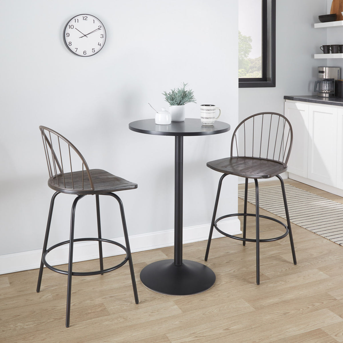 Riley - Claire Farmhouse Fixed Height Counter Stool With Swivel With Round Footrest (Set of 2) - Black / Bronze / Walnut / Brown