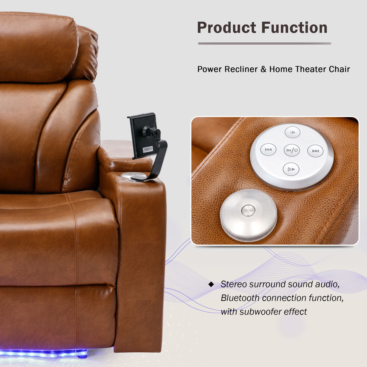 Power Motion Recliner Electric Power Recliner With USB Charging Port, Hidden Arm Storage, Convenient Cup Holder And tooth Speaker