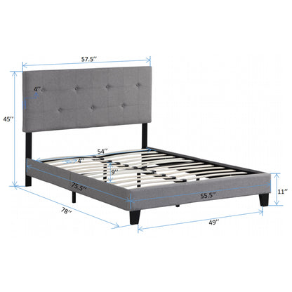 Modern Upholstered Platform Bed Frame With Button Tufted Headboard And Wood Slat Support