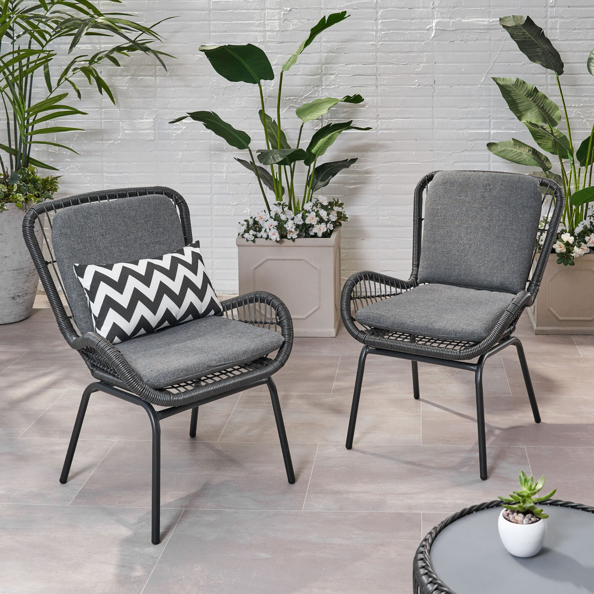 Outdoor Wicker Club Chair With Cushions (Set of 2)
