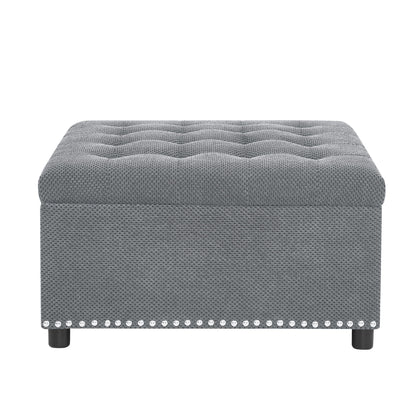Square Tufted Storage Ottoman With Nailhead Trim