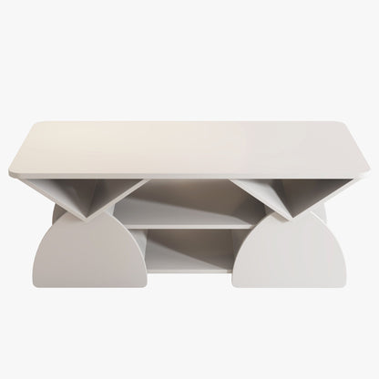 Geometric Engineered Coffee Table With Rounded Corners With Open Shelves