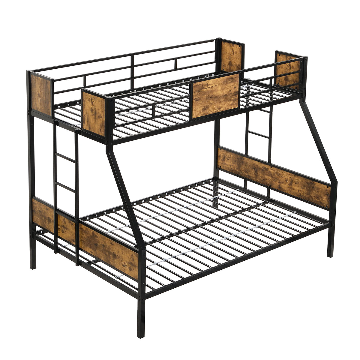 Modern Metal Bunk Bed With Side Ladders And Guardrail