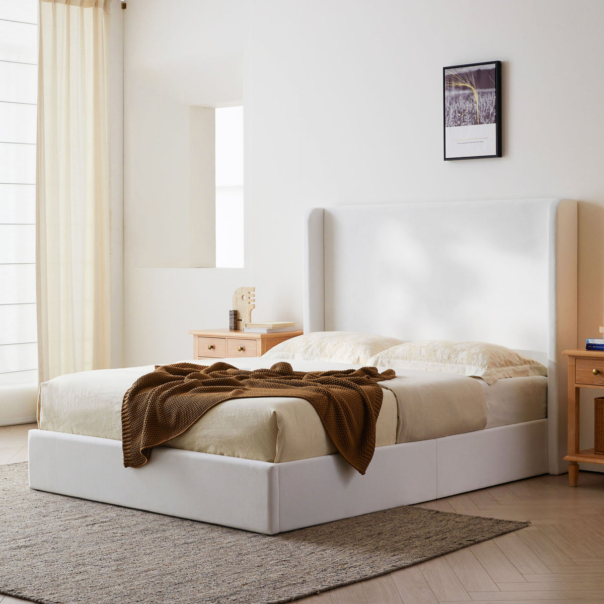 Carmen - King Size Upholstered Wingback Bed - White