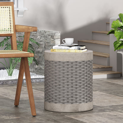 Outdoor Lightweight End Table Round Concrete Outdoor Side Table - Light Gray