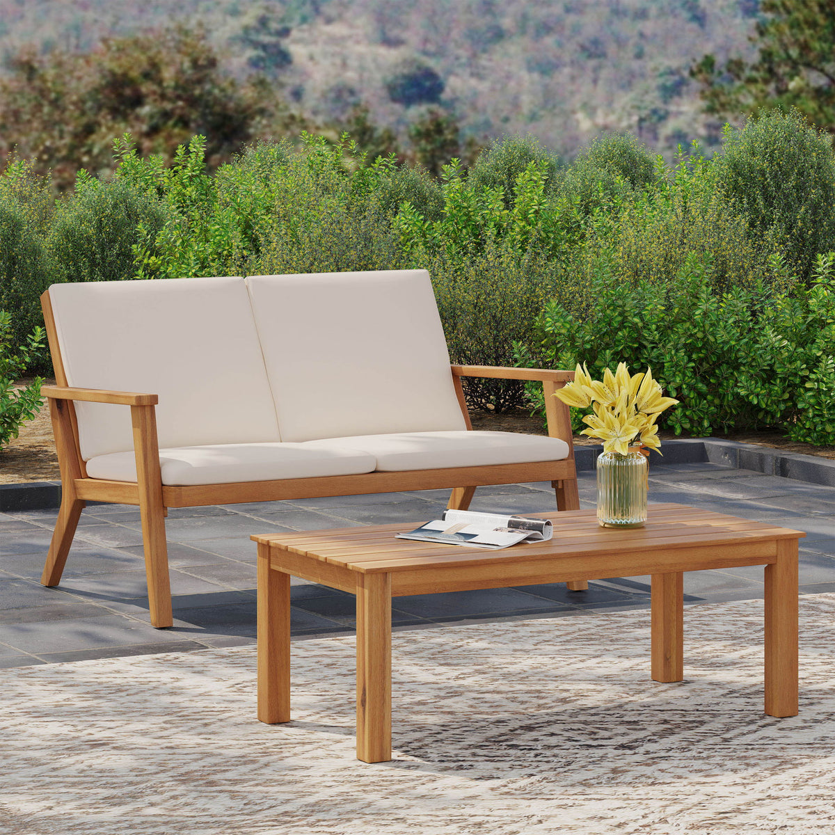 Serenit - 2 Piece Patio Set With Cushions, Loveseat And Coffee Table - Beige / Brown