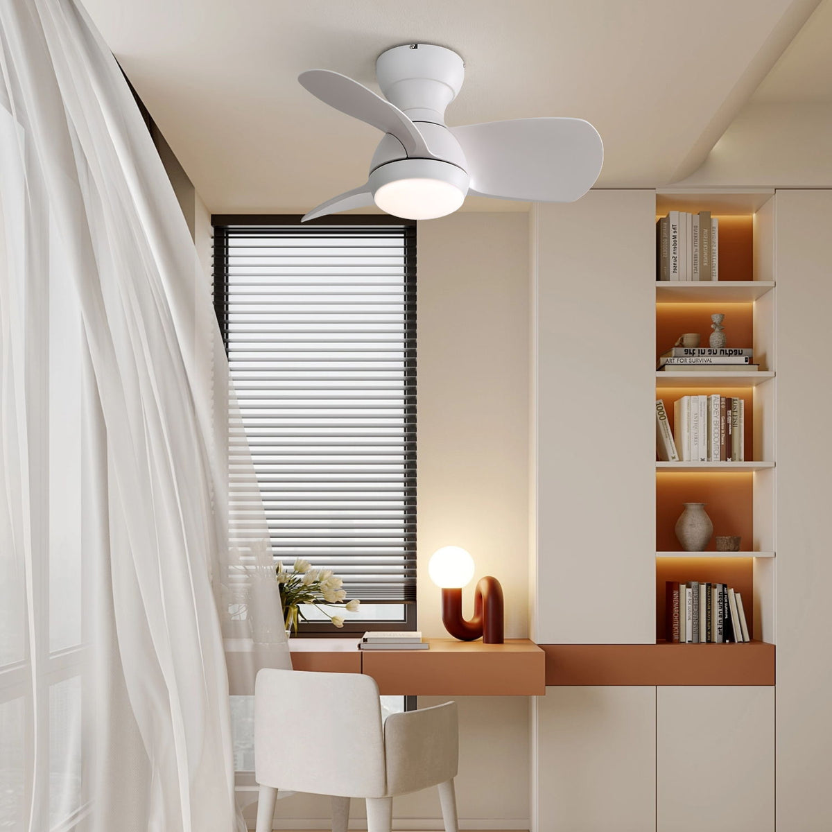23" Bedroom Ceiling Fan With 3 Color Dimmable 3 ABS Blades Remote Control Dc Motor With 18W Led Light