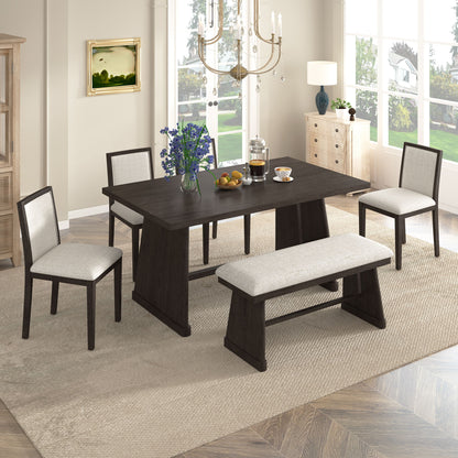Dining Set With Rectangular Table, 4 Upholstered Chairs & 1 Padded Bench