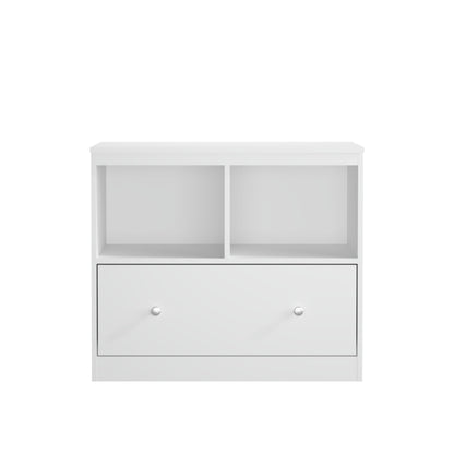 Toy Storage Organizer With Large Drawer And Low Bookshelf For Nursery & Playroom - White