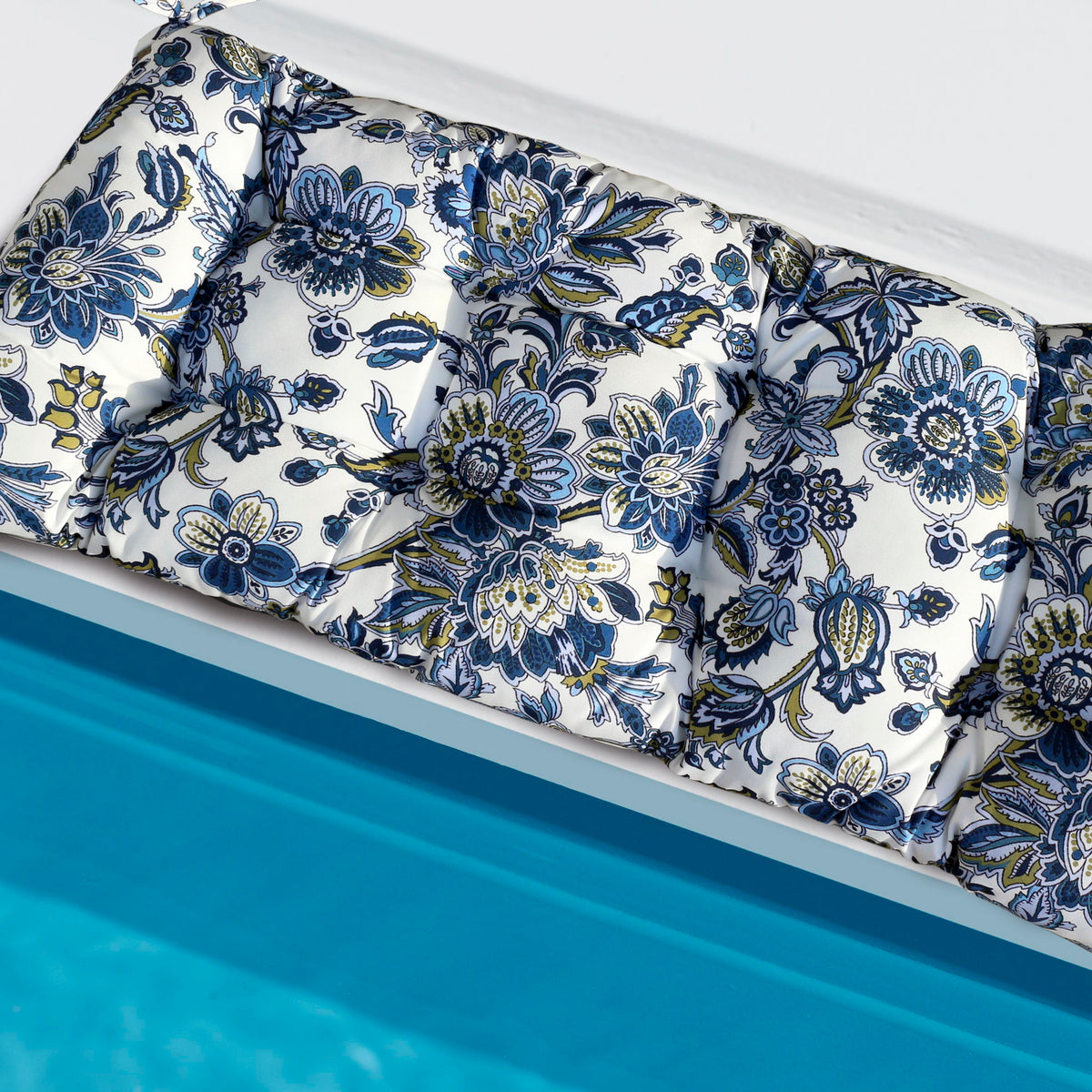 Outdoor Bench Cushions With Secure Tie Down Straps - Blue / Multi