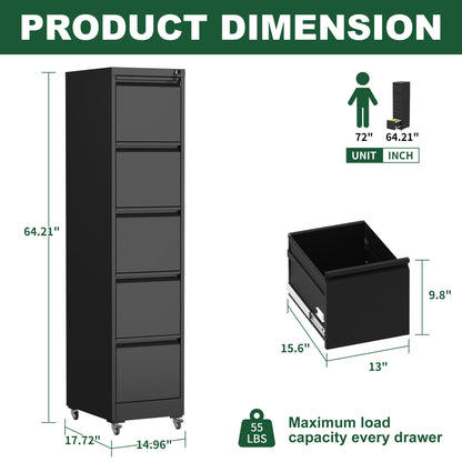 Drawer Metal Locking Vertical File Cabinet With Wheels Heavy Duty Lockable Storage