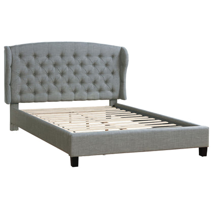 Queen Size Bed With Adjustable Button Tufted Headboard - Gray
