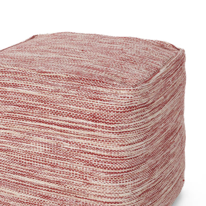 Enigma - Yarn And Cotton Square Pouf Ottoman With Polystyrene Beads - Red