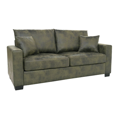 2 Seater Sofa, 2 Throw Pillows For Living Room - Olive Green