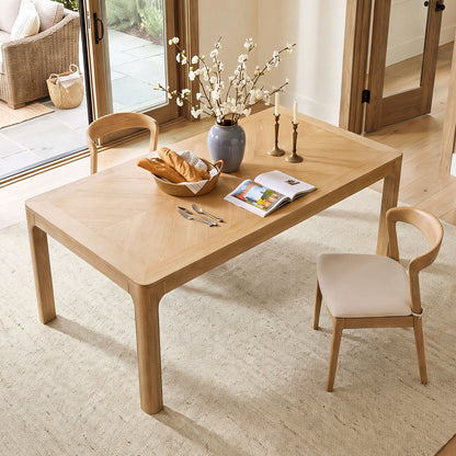 Rectangular Dining Table With Parquet Top, Rounded Corners