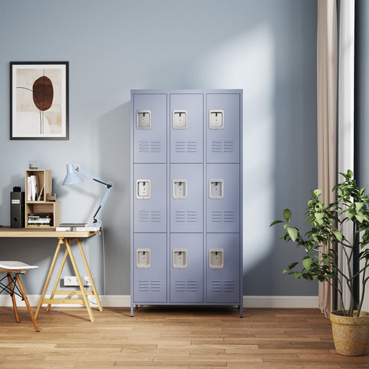 9 Door Lockers With Lock For Storage In Office, School, Gym, And Bedroom - Gray