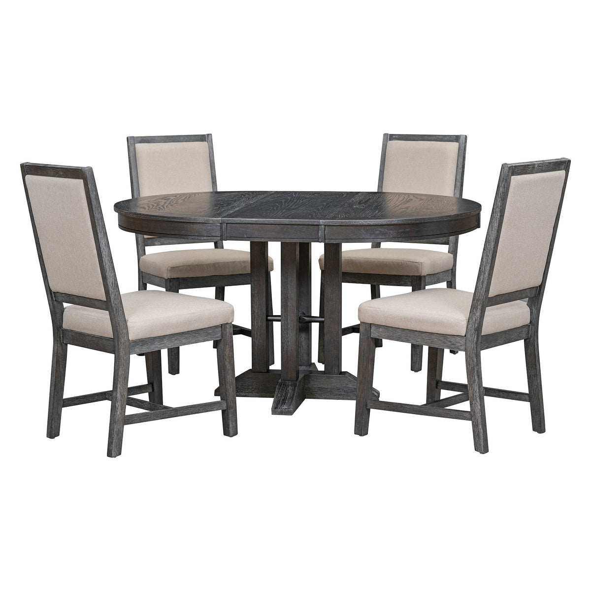 Dining Set & Extendable Round Table And 4 Upholstered Chairs