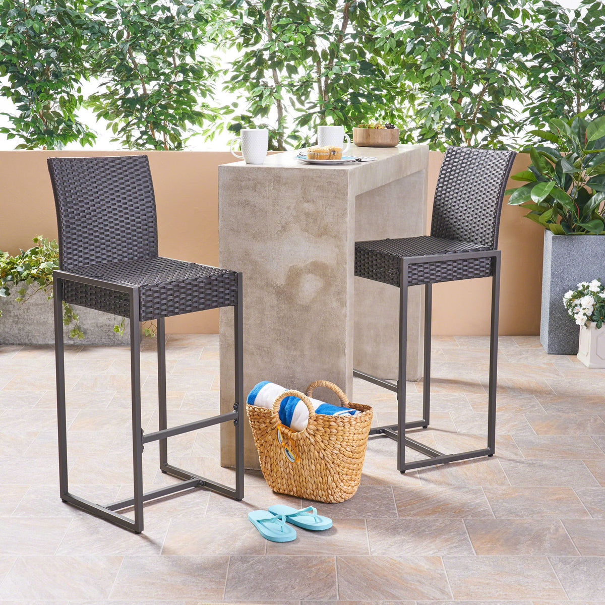 Outdoor Barstool With Hand Crafted Details (Set of 2)