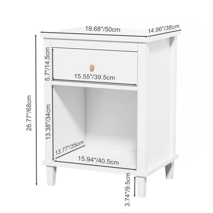 Nightstand & 1 Drawer And 1 Shelf - White