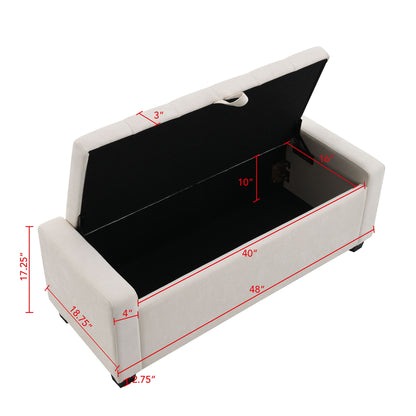 Upholstered Storage Ottoman Bench With Button Tufting And Safety Hinge