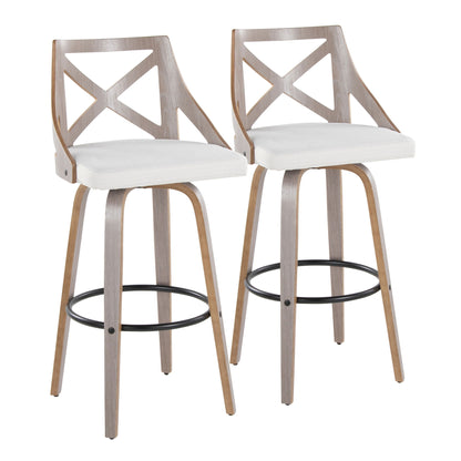 Charlotte - Farmhouse Fixed Height Barstool With Swivel & Round Footrest (Set of 2) - Cream