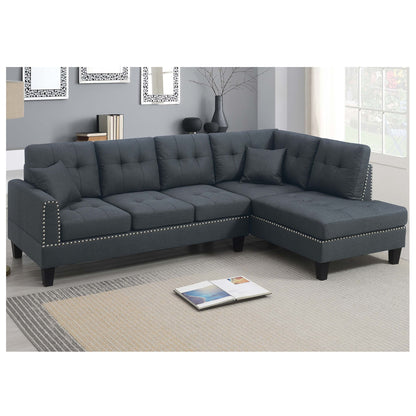 2 Piece Sectional Set With Nailhead Trim, Sofa And Matching Accent Pillows - Charcoal