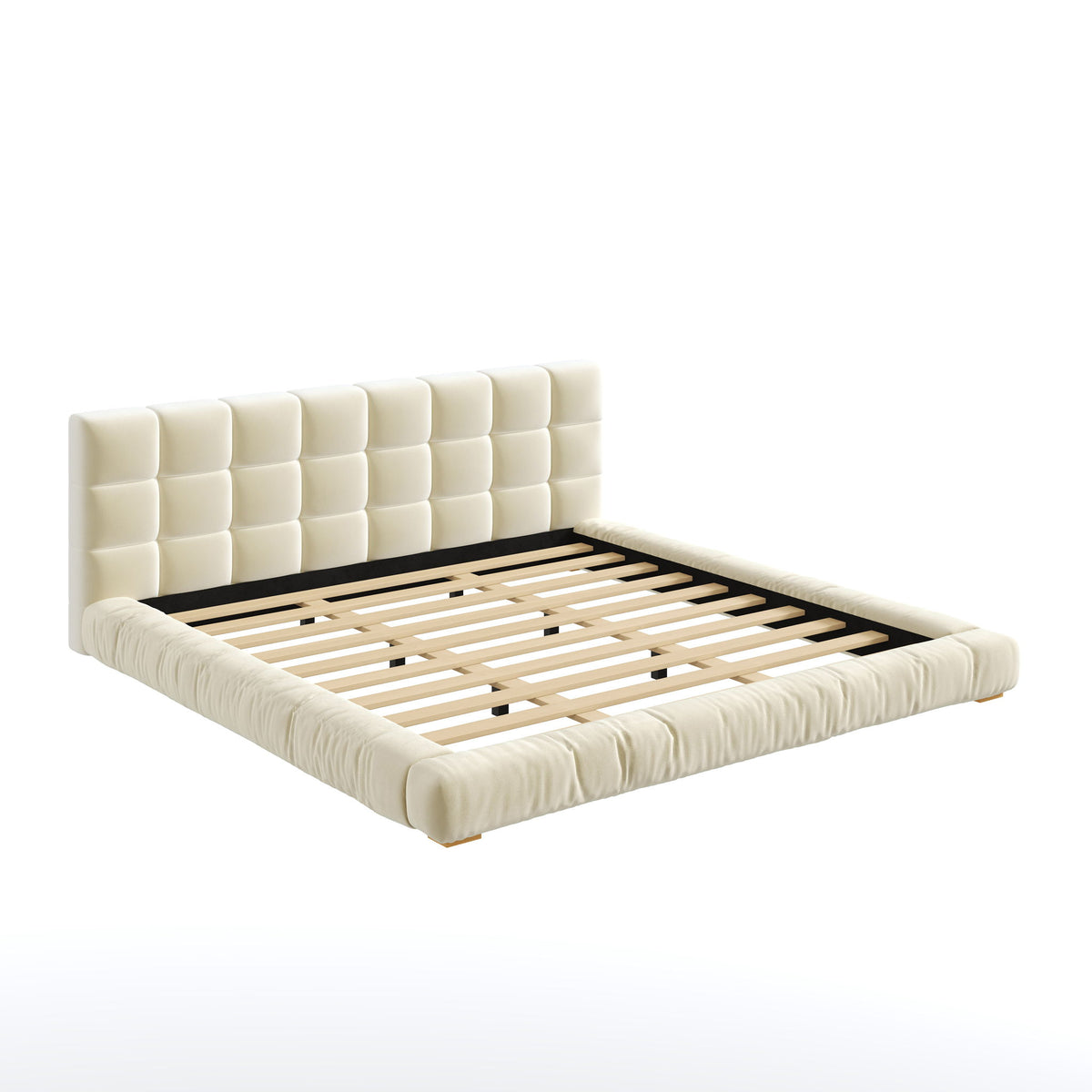 Upholstered Platform Bed Frame With Tufted Headboard