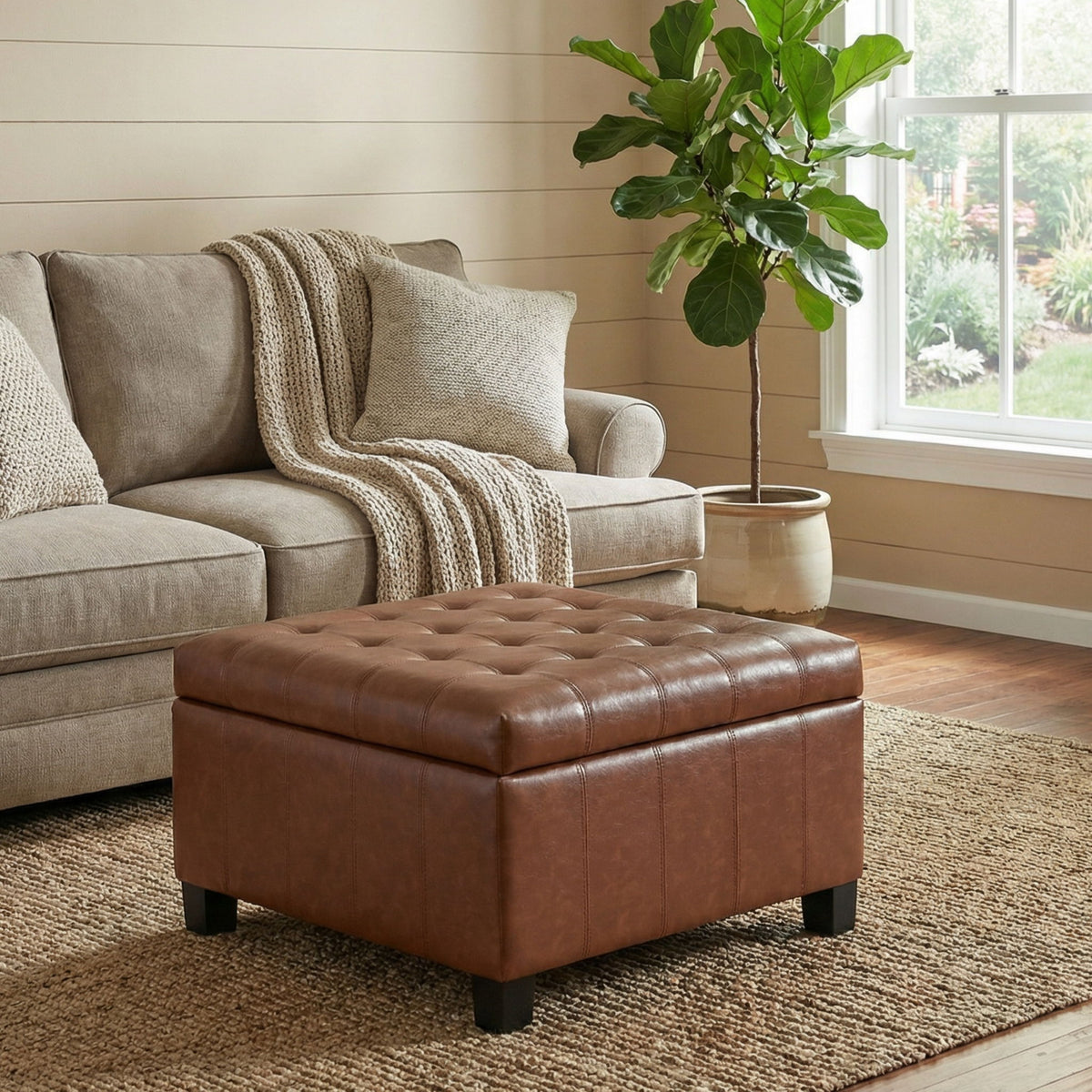 Square Tufted Indoor Ottoman With Lift-Top Storage