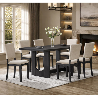 Dining Table Set, Rectangular Kitchen Table With Upholstered Chairs, U - Shaped Frame