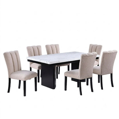 2 Tone Dining Table Set With Upholstered Side Chairs