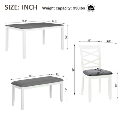 Elegant 6 Piece Dining Table Set With 4 Chairs And Bench