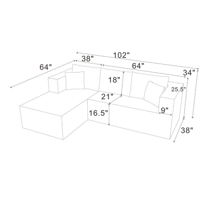 L - Shape Full Compressed Upholstered Sectional