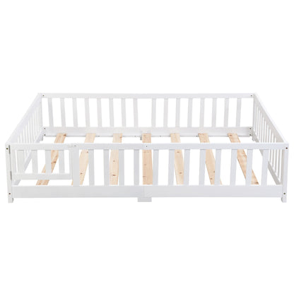 Solid Wood Floor Bed With Door And Fence For Children