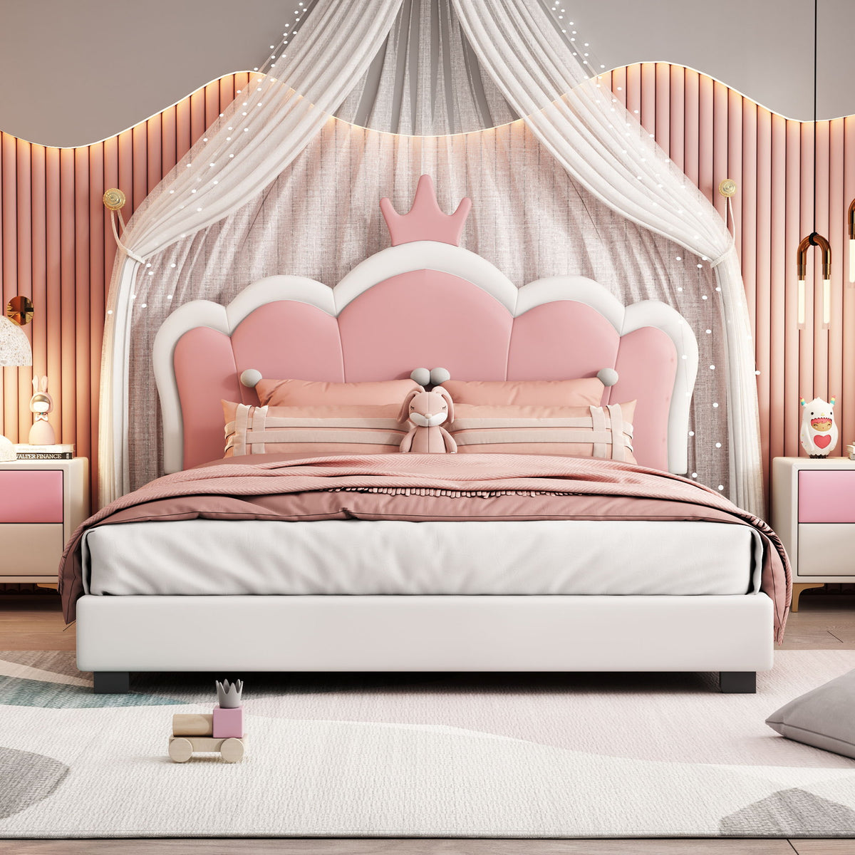 Upholstered Princess Platform Bed With Crown Headboard