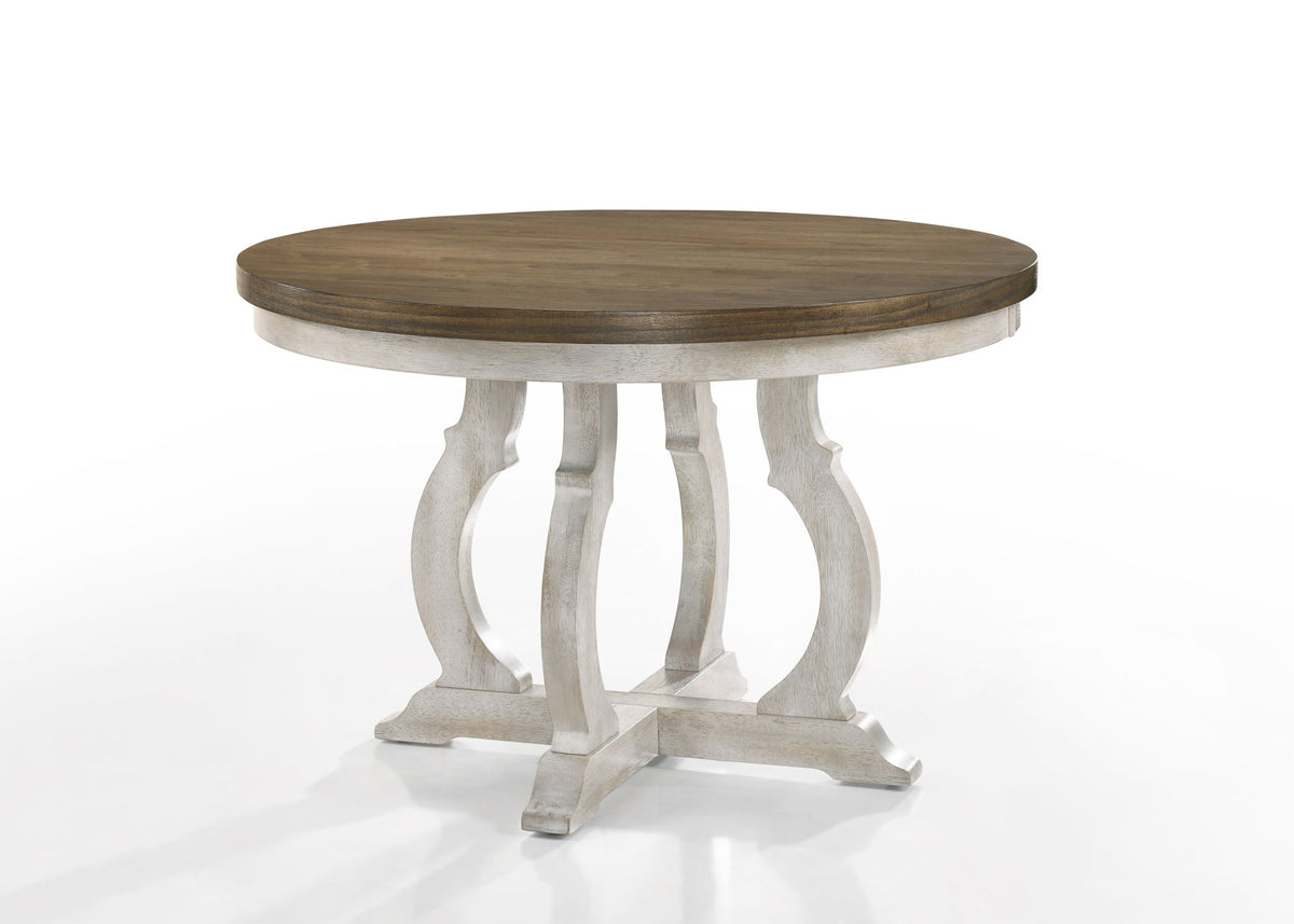 Havanna - 5 Piece Wide Round Dining Table With Off White Chairs (Set of 5) - Vintage Walnut