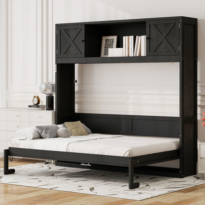 Full Size Murphy Bed With Storage Cabinets - Black