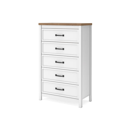 Kerisden - Five Drawer Chest - White / Brown
