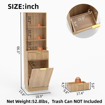 Tall Narrow Fluted Storage Cabinet With Trash Bin Compartment For Kitchen (Trash Can Not Included)