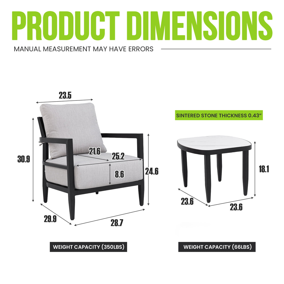 Outdoor Patio Furniture, Chat Set, Sunbrella Cushions And Side Table