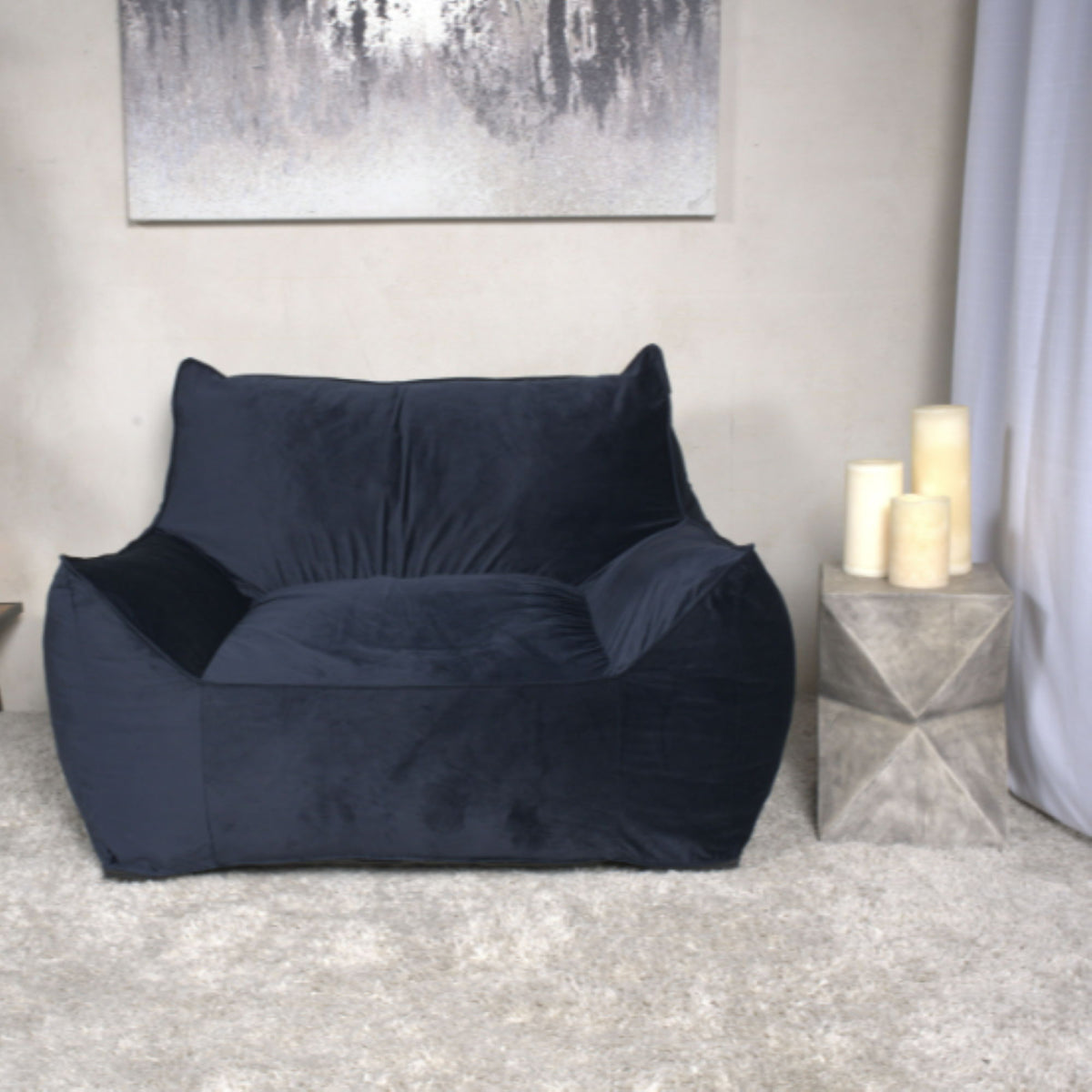 Allea - Velveteen Bean Bag Chair With Armrests - Midnight Blue