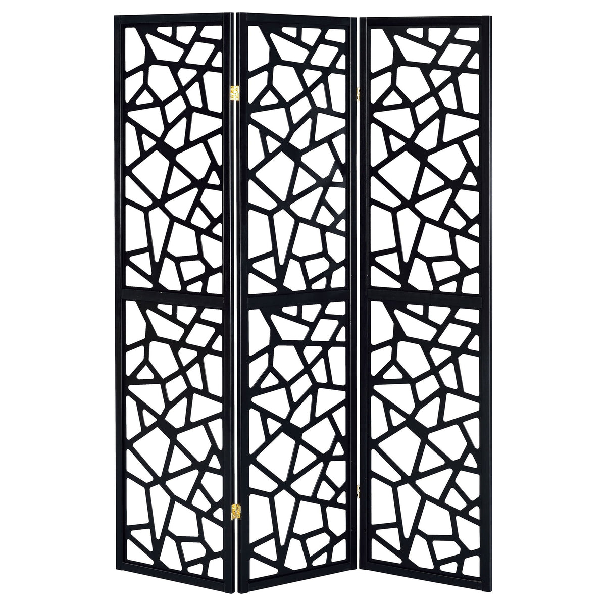 3 Panel Folding Screen With Mosaic Cutout Design - Black