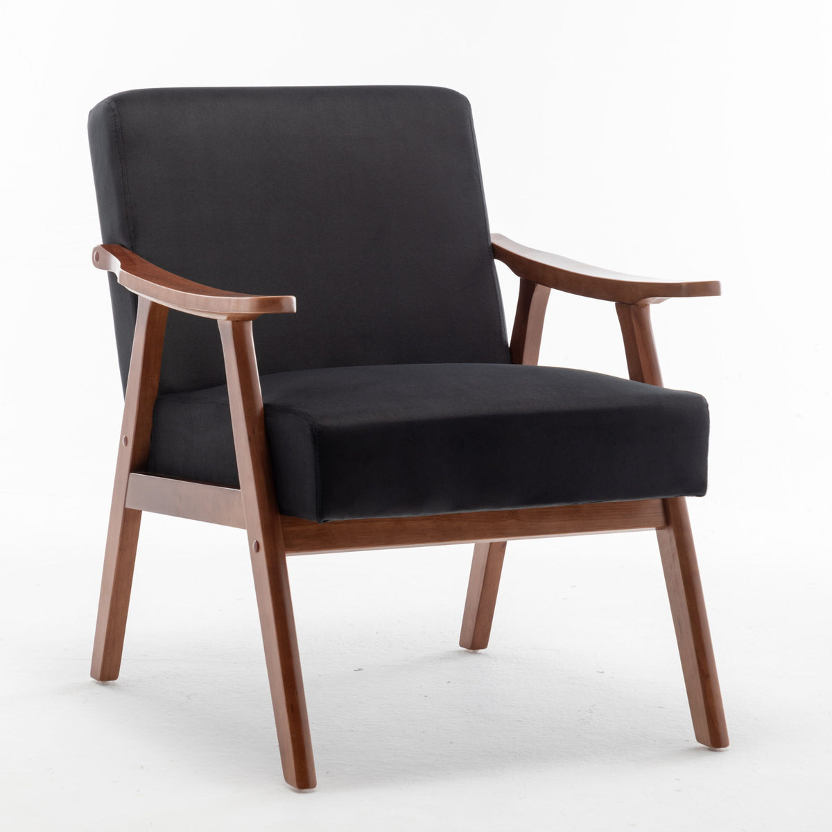 Mid Century Modern Accent Chair With Solid Wood Frame And Extra Thick Backrest