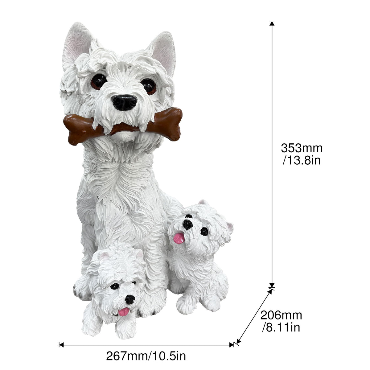 (Set of 3) West Highland White Terrier Garden Statues, Resin Lifelike Westie Dog Figurines, Weather Resistant Outdoor Decor Sculpture For Backyard Lawn Patio