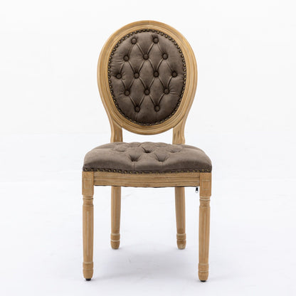 French Style Solid Wood Frame Antique Painting, Hand-Pulled Buckle Decoration Artificial Dining Chair With Nailhead Trim, Wood Legs