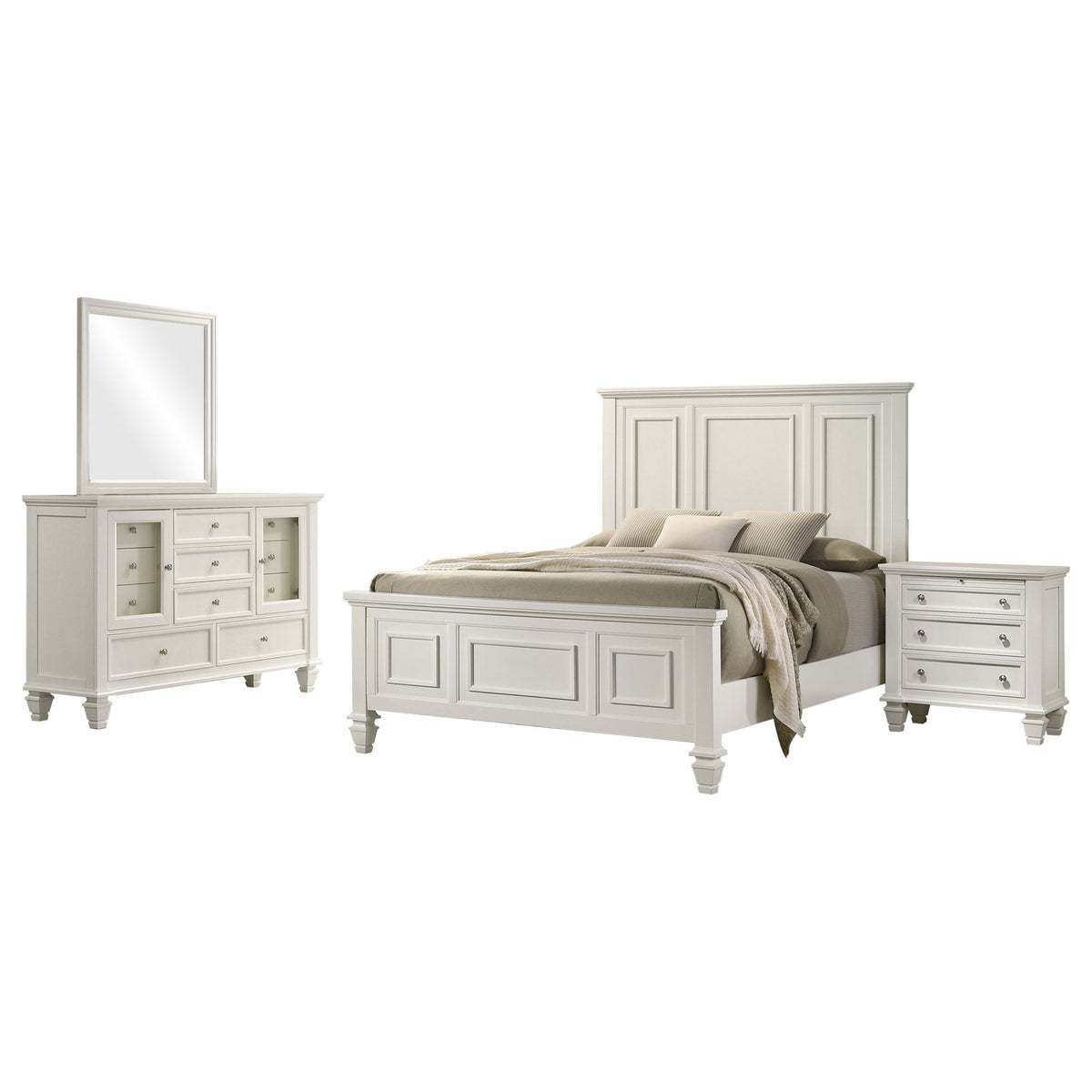 Cortina - 4 Piece Queen Bedroom Set With Ornate Panels And Storage - Cream White