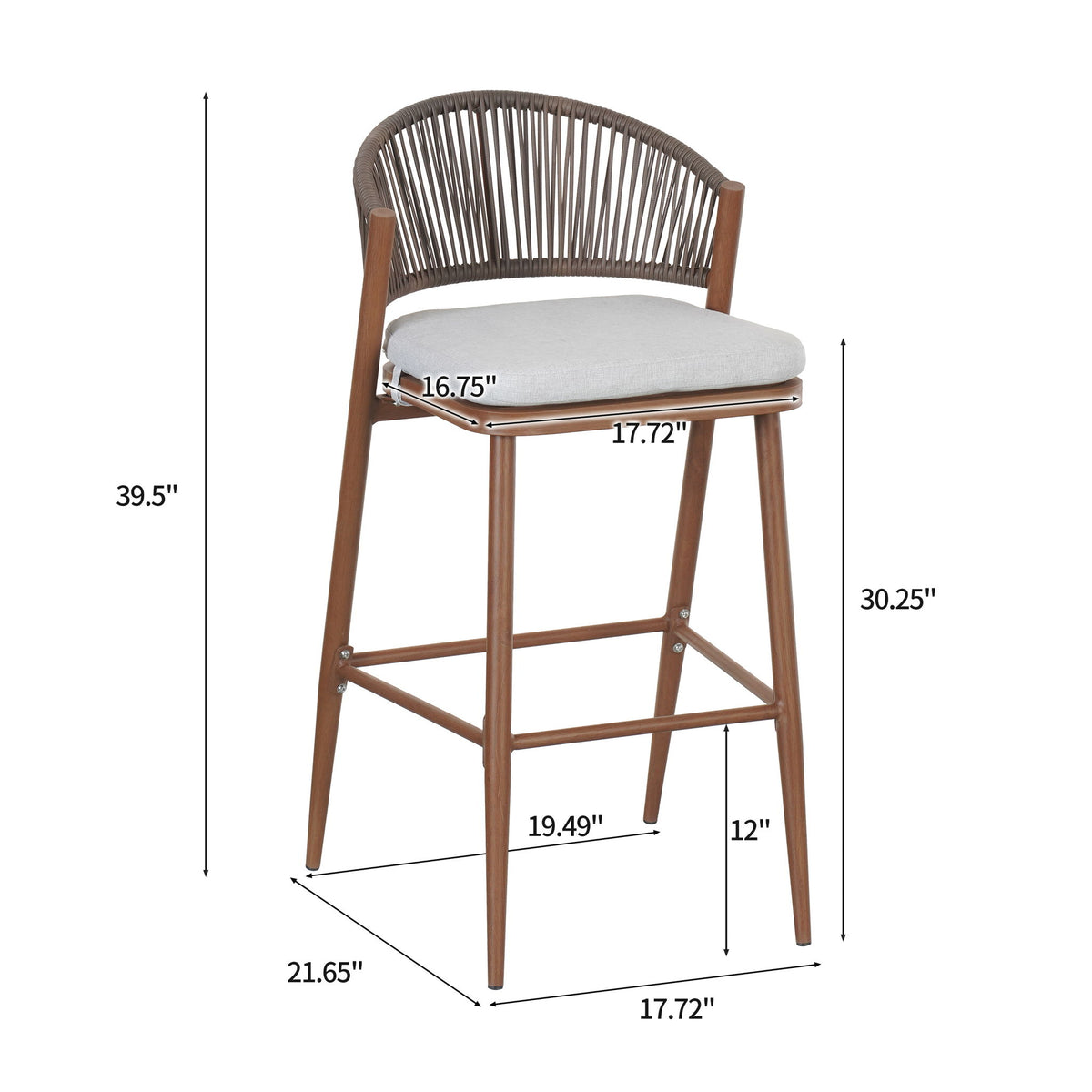 Outdoor Bar Height Metal Frame Counter Stools With Scallop Shaped Backrest & Water Resistant Cushions